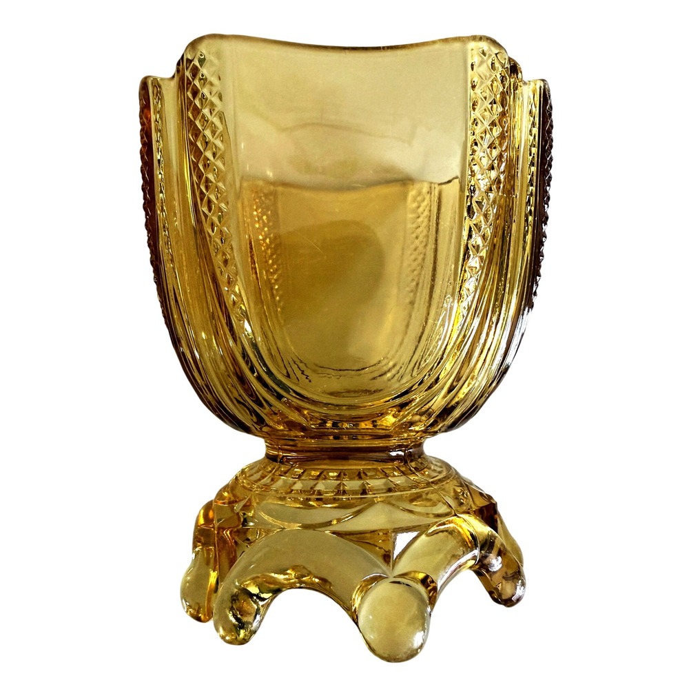 L.E. Smith EAPG Square‑Rim Footed Spooner – Amber Through – ca. 1905–1920
